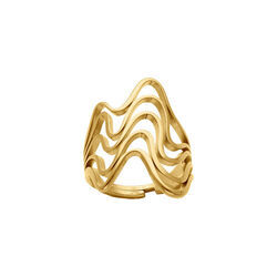 Bague ouverte et r&eacute;glable en acier dor&eacute; avec vague