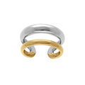 Bague deux rangs en acier bicolore ouverte et r&eacute;glable