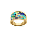 Bagues sur Artemare : Bague Stella Mia en acier dor&eacute; jaune avec motif r&eacute;sine bleu et vert