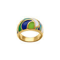 Bagues sur Artemare : Bague Stella Mia en acier dor&eacute; jaune motif r&eacute;sine verte et bleu