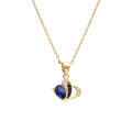 Collier en vermeil pendentif double coeur oxyde bleu et blancs - 40+3cm