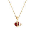 Collier en vermeil pendentif double coeur oxyde rouge et blancs - 40+3cm