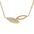 Colliers sur Artemare : Collier en vermeil feuille "toi et moi" une &eacute;vid&eacute;e et l'autre pav&eacute;e d'oxydes blancs - 40+4cm