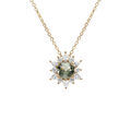 Collier en vermeil pendentif fleur oxyde vert et contour d'oxydes blancs - 42+3cm