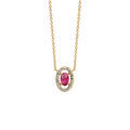 Collier en vermeil pendentif forme ovale verre fushia entourage oxydes blancs sertis - 40+4cm
