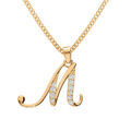 Collier en vermeil pendentif initiale M oxydes blancs sertis - 42+3cm