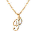 Collier en vermeil pendentif initiale P oxydes blancs sertis - 42+3cm