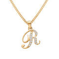 Collier en vermeil pendentif initiale R oxydes blancs sertis - 42+3cm Artemare