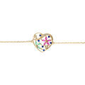 Bracelet en plaqu&eacute; or avec coeur orn&eacute;e de fleurs en oxydes multi couleurs - 16+3cm Artemare