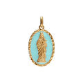 Pendentif en plaqu&eacute; or ovale vierge et l'enfant 20mmx13mm fond bleu ciel