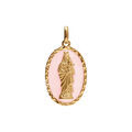 Pendentifs sur Artemare : Pendentif en plaqu&eacute; or ovale vierge et l'enfant 20mmx13mm fond rose