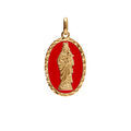 Pendentif plaqu&eacute; or ovale vierge et l'enfant 20mmx13mm fond rouge