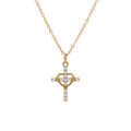 Collier en argent dor&eacute; coeur avec croix orn&eacute;e d'oxydes blancs - 38+5cm