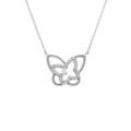 Collier en argent rhodi&eacute; papillons avec oxydes blancs - 38+5cm