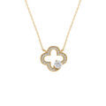 Collier en argent dor&eacute; tr&egrave;fle avec contour d'oxydes blancs - 38+5cm