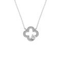 Collier en argent rhodi&eacute; tr&egrave;fle avec contour d'oxydes blancs - 38+5cm
