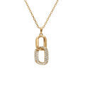 Collier en argent dor&eacute; pendant 2 &eacute;l&eacute;ments entrem&eacute;l&eacute;s 1 lisse et 1 avec contour d'oxydes blancs Artemare