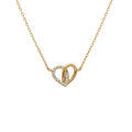 Collier en argent dor&eacute; coeurs entrelac&eacute;s dont un orn&eacute; d'oxydes blancs - 38+5cm
