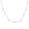 Collier en argent rhodi&eacute; avec pampille multi couleurs - 40+5cm