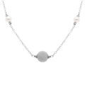 Collier en argent rhodi&eacute; boule givr&eacute;e et perles blanches - 38+5cm