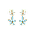 Boucles d'oreille sur Artemare : Boucles d'oreille tige en acier dor&eacute; double fleur r&eacute;sine bleue