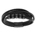 Bracelets sur Artemare : Bracelet en acier cuir bovin noir multi rangs - 21cm