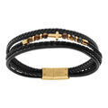 Bracelet en acier cuir bovin noir multi rangs oeil de tigre - 21cm Artemare