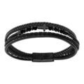 Bracelets sur Artemare : Bracelet en acier cuir bovin et noir multi rangs agate noire - 21cm