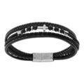 Bracelet en acier cuir bovin et noir multi rangs avec croix - 21cm Artemare