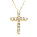 Collier en acier dor&eacute; cha&icirc;ne maille for&ccedil;at avec pendentif croix 33mm orn&eacute; d'oxydes blancs -45+10cm Artemare
