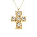 Collier en acier dor&eacute; cha&icirc;ne maille for&ccedil;at avec pendentif croix 33mm orn&eacute; d'oxydes blancs - 40+10cm Artemare