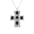 Colliers sur Artemare : Collier en acier cha&icirc;ne maille for&ccedil;at avec pendentif croix 33mm orn&eacute; d'oxydes noirs - 40+10cm