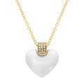 Colliers sur Artemare : Collier en acier dor&eacute; pendentif coeur bomb&eacute; c&eacute;ramique blanche - 43.5+5cm