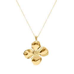 Collier en acier dor&eacute; jaune pendentif fleur - 40+5cm
