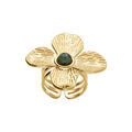 Bagues sur Artemare : Bague en acier dor&eacute; jaune avec fleur turquoise africaine reconstitu&eacute;e - r&eacute;glable