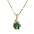 Collier en vermeil pendentif pierre centrale verte avec contour d'oxydes blancs sertis - 42+3cm