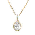 Collier en vermeil pendentif pierre centrale blanche avec contour d'oxydes blancs sertis - 42+3cm