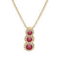 Collier en vermeil pendentif 3 pierres rouges en chute avec contour d'oxydes blancs sertis - 42+3cm Artemare