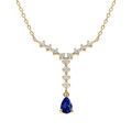 Collier en vermeil forme Y avec un oxyde bleu central et d'oxydes blancs sertis - 42+3cm