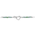 Bracelet en argent rhodi&eacute; coeur avec contour d'oxydes blancs sertis avec verre vert - 16+3cm Artemare
