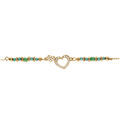 Bracelet en argent dor&eacute; coeur avec oxydes blancs sertis avec verre vert - 16+3cm