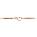 Bracelet en argent dor&eacute; coeur avec oxydes blancs sertis avec verre rouge - 16+3cm