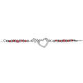 Bracelet en argent rhodi&eacute; coeur avec contour d'oxydes blancs sertis avec verre rouge -16+3cm