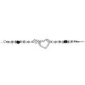 Bracelet en argent rhodi&eacute; coeur avec contour d'oxydes blancs sertis avec verre blanc -16+3cm
