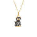 Collier en argent dor&eacute; pendentif chat oxydes noirs et blancs - 38+5cm Artemare