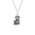 Collier en argent rhodi&eacute; pendentif chat avec oxydes noirs et blancs - 38+5cm
