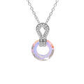 Colliers sur Artemare : Collier en argent rhodi&eacute; pendentif cercle verre facet&eacute; blanc et volute oxydes blancs sertis - 44cm r&eacute;glable 42 et 40