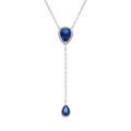 Collier en argent rhodi&eacute; forme cravate avec gouttes d'oxyde bleu fonc&eacute; et contour d'oxydes blancs - 39+5cm Artemare