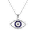 Collier en argent rhodi&eacute; pendentif oeil de la chance contour orn&eacute; d'oxydes blancs - 40+5cm Artemare