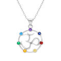 Collier en argent rhodi&eacute; pendentif chakra 14mm 7 oxydes - 40+5cm